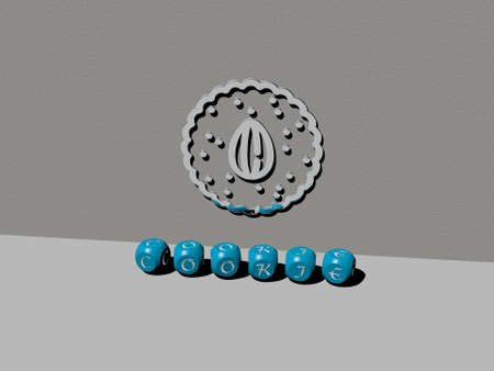 3D illustration of cookie graphics and text made by metallic dice letters for the related meanings of the concept and presentations. background and cakeの写真素材