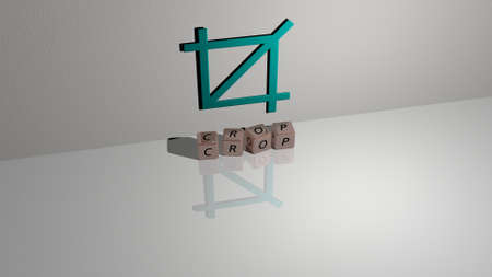 3D illustration of crop graphics and text made by metallic dice letters for the related meanings of...