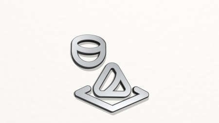 exotic food samosa on the wall. 3D illustration of metallic sculpture over a white background with...