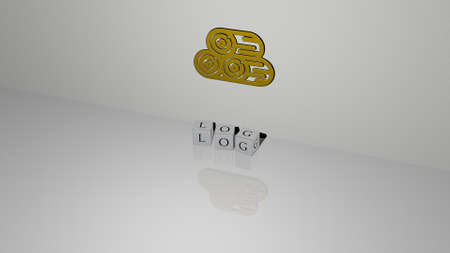 3D illustration of LOG graphics and text made by metallic dice letters for the related meanings of...