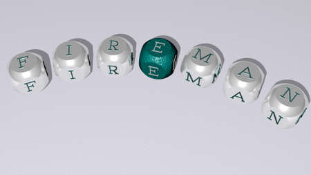 crosswords of fireman arranged by cubic letters on a mirror floor, concept meaning and presentation. illustration and firefighterの写真素材