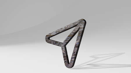 send email casting shadow with two lights. 3D illustration of metallic sculpture over a white...