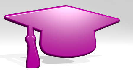 GRADUATION stand with shadow. 3D illustration of metallic sculpture over a white background with mild texture. education and capの写真素材