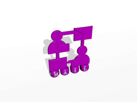 3D illustration of mail graphics and text made by metallic dice letters for the related meanings of...