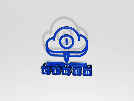 3D graphical image of CLOUD vertically along with text built by metallic cubic letters from the top perspective, excellent for the concept presentation and slideshows. background and blueの写真素材