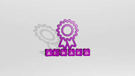 3D illustration of reward graphics and text made by metallic dice letters for the related meanings of the concept and presentations. award and iconの写真素材