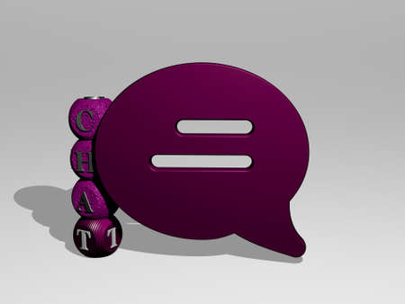 3D graphical image of chat vertically along with text built around the icon by metallic cubic letters from the top perspective. excellent for the concept presentation and slideshows. illustrationの写真素材