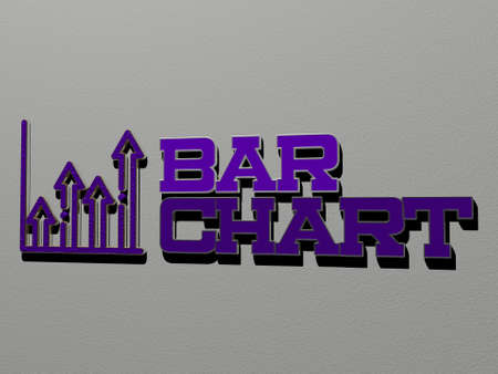 3D graphical image of BAR CHART vertically along with text built by metallic cubic letters from the top perspective, excellent for the concept presentation and slideshows. background and illustrationの写真素材