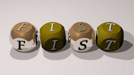 crosswords of fist arranged by cubic letters on a mirror floor, concept meaning and presentation....