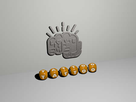 3D illustration of tattoo graphics and text made by metallic dice letters for the related meanings of the concept and presentations. design and artの写真素材