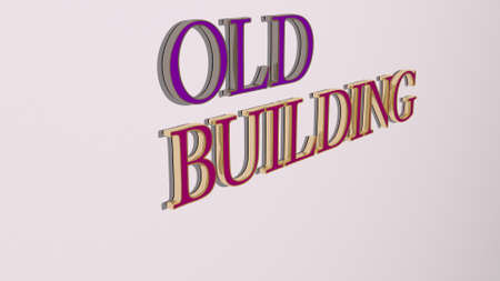 3D graphical image of old building vertically along with text built by metallic cubic letters from the top perspective, excellent for the concept presentation and slideshows. background andの写真素材
