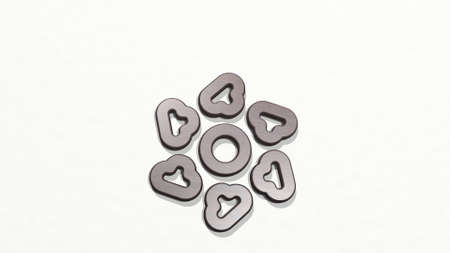 CHEF GEAR DUMPLINGS made by 3D illustration of a shiny metallic sculpture on a wall with light...