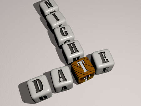 combination of DATE NIGHT built by cubic letters from the top perspective, excellent for the concept presentation. illustration and backgroundの写真素材