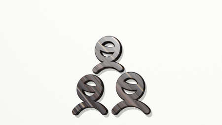 MULTIPLE USERS on the wall. 3D illustration of metallic sculpture over a white background with mild...