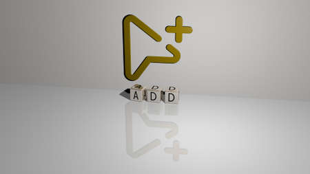 3D illustration of ADD graphics and text made by metallic dice letters for the related meanings of...