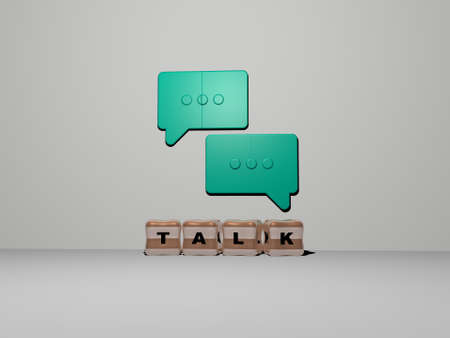 3D graphical image of talk vertically along with text built by metallic cubic letters from the top perspective, excellent for the concept presentation and slideshows. illustration and businessの写真素材