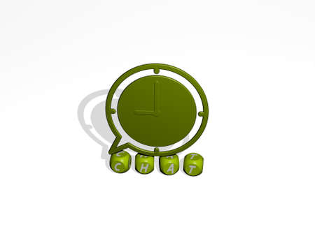 3D illustration of CHAT graphics and text made by metallic dice letters for the related meanings of...