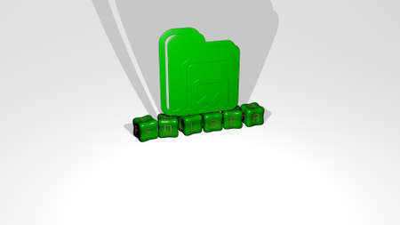 3D graphical image of folder vertically along with text built by metallic cubic letters from the top...
