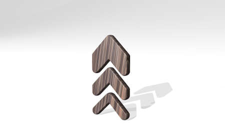 ARROW DOUBLE UP casting shadow from a perspective. A thick sculpture made of metallic materials of...