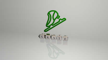3D graphical image of SKATE vertically along with text built by metallic cubic letters from the top perspective, excellent for the concept presentation and slideshows. illustration and iceの写真素材