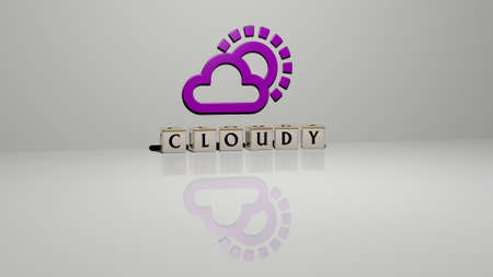 3D illustration of CLOUDY graphics and text made by metallic dice letters for the related meanings of the concept and presentations. sky and blueの写真素材