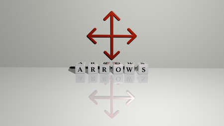 3D representation of ARROWS with icon on the wall and text arranged by metallic cubic letters on a...