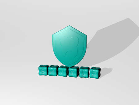 3D illustration of SHIELD graphics and text made by metallic dice letters for the related meanings...