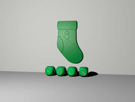 3D illustration of SOCK graphics and text made by metallic dice letters for the related meanings of the concept and presentations. christmas and backgroundの写真素材