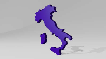 map of Italy made by 3D illustration of a shiny metallic sculpture with the shadow on light background. abstract and conceptの写真素材