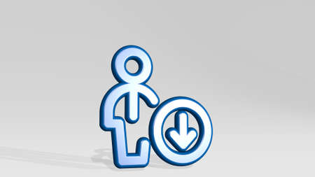 SINGLE MAN ACTIONS DOWNLOAD from a perspective with the shadow. A thick sculpture made of metallic materials of 3D rendering. illustration and backgroundの写真素材