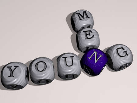 young men crossword of dice letters in color. 3D illustration. woman and beautifulの写真素材
