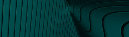 Ultra wide 3D abstract background of curved geometrical patterns of TEAL color with lighting and...
