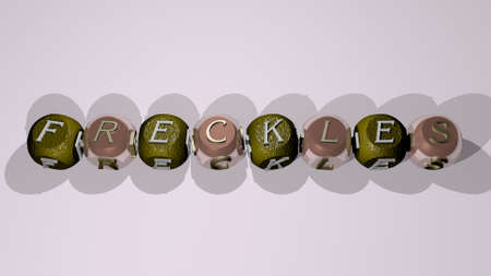 crosswords of FRECKLES arranged by cubic letters on a mirror floor, concept meaning and presentation for girl and beautifulの写真素材