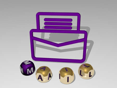 MAIL round text of cubic letters around 3D icon - 3D illustration for envelope and business
