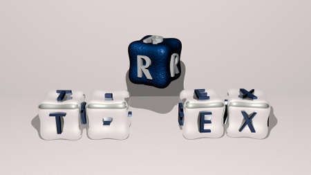 crosswords of t rex arranged by cubic letters on a mirror floor, concept meaning and presentation for dinosaur and illustrationの写真素材