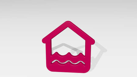 NATURAL DISASTER FLOOD HOUSE INDOOR 3D icon casting shadow - 3D illustration for background and beautifulの写真素材