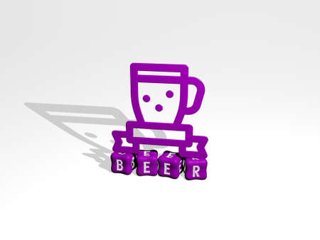 BEER 3D icon on cubic text - 3D illustration for alcohol and backgroundの写真素材