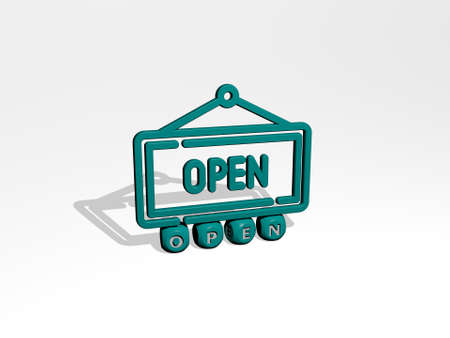 OPEN 3D icon over cubic letters - 3D illustration for background and whiteの写真素材