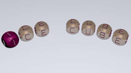 ICE CUBE text of dice letters with curvature - 3D illustration for background and cold
