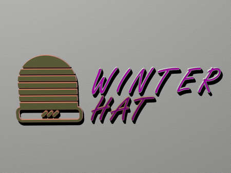 winter hat icon and text on the wall - 3D illustration for background and christmas