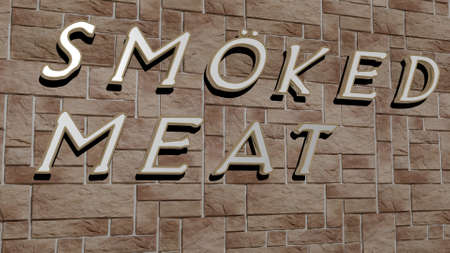 SMOKED MEAT text on textured wall - 3D illustration for background and foodの写真素材