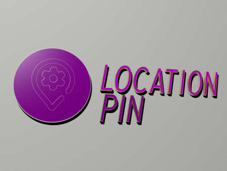 location pin icon and text on the wall - 3D illustration for map and backgroundの写真素材