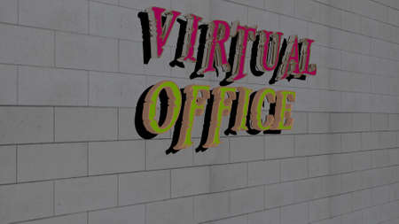 virtual office text on textured wall - 3D illustration for reality and conceptの写真素材