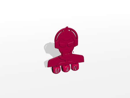 man cubic letters with 3D icon on the top - 3D illustration