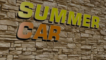 summer car text on textured wall - 3D illustration for background and beautiful