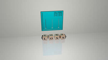 LOSS text of cubic dice letters on the floor and 3D icon on the wall - 3D illustration for concept and weightの写真素材