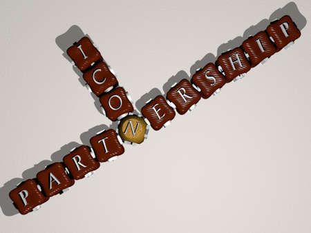 PARTNERSHIP ICON crossword of colorful cubic letters - 3D illustration for business and concept
