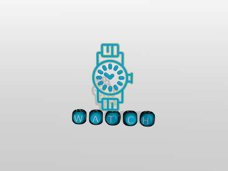 WATCH cubic letters with 3D icon on the top - 3D illustration for clock and background