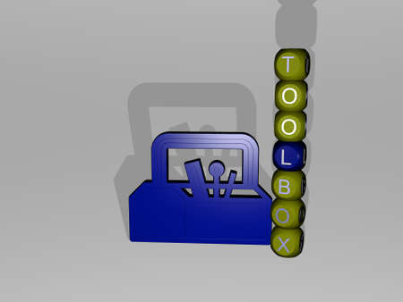 toolbox text beside the 3D icon - 3D illustration for background and constructionの写真素材