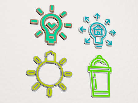 light 4 icons set - 3D illustration for background and abstract